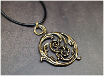 Colgante Acanthus bronce con cordón de cuero lado