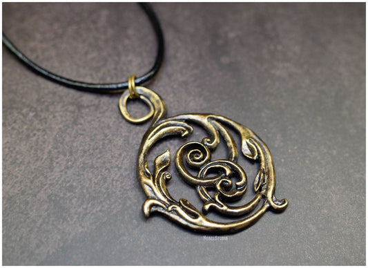 Colgante Acanthus bronce con cordón de cuero lado