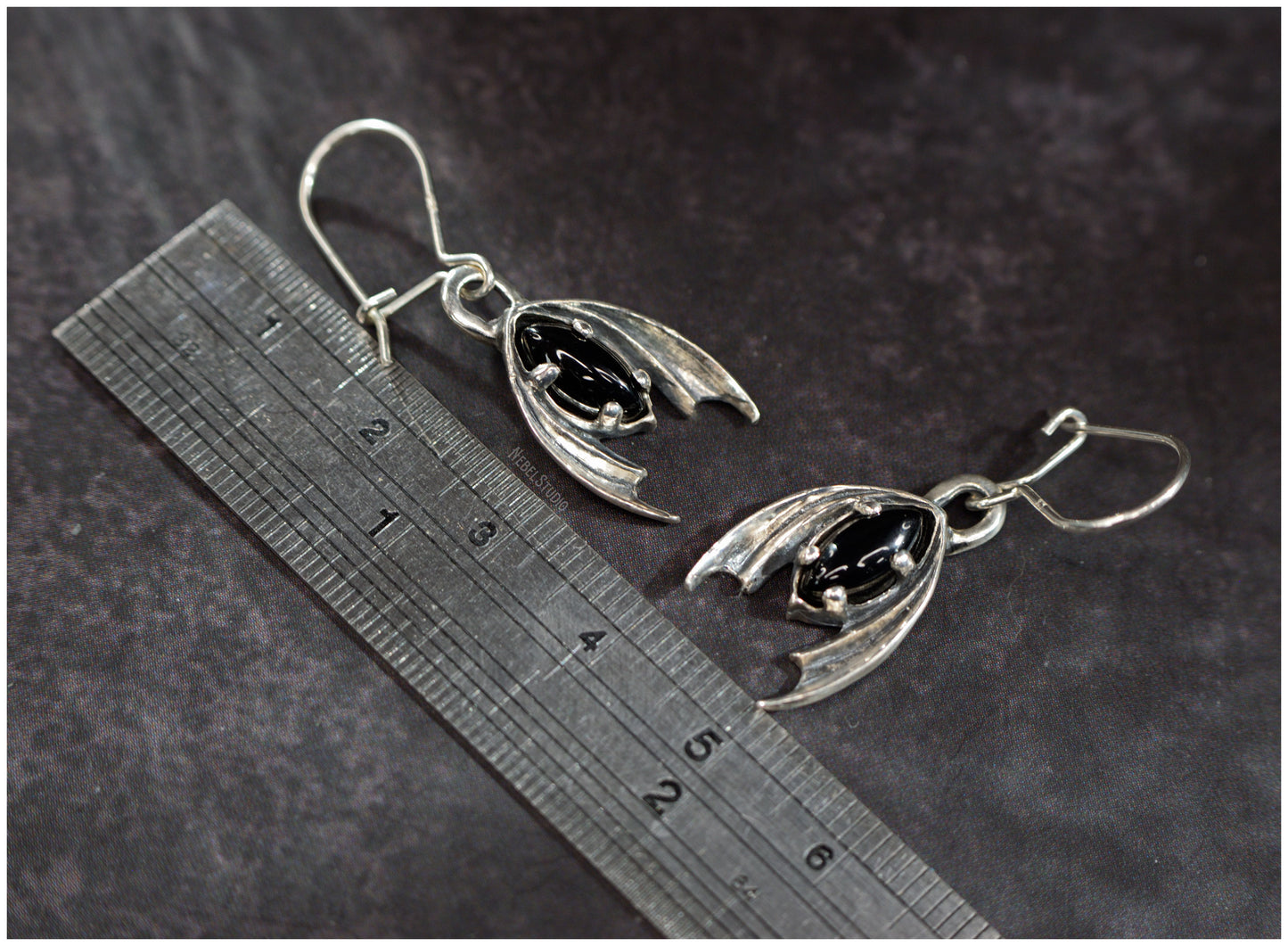 Earrings Bat! Silver with marquise onyx