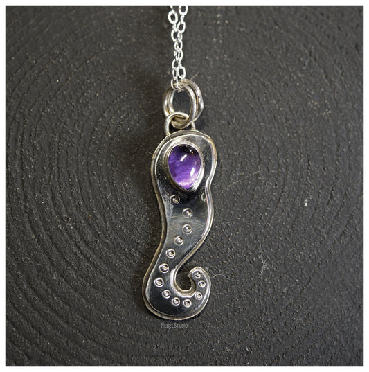 Silver Tentacle and nickel silver pendant with amethyst teardrop