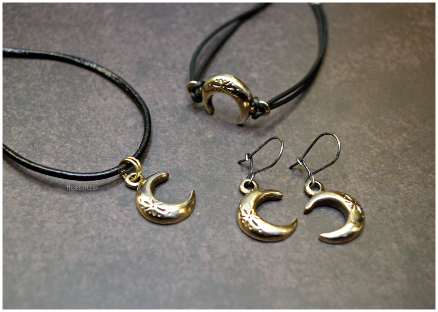 Moon silver or bronze earrings