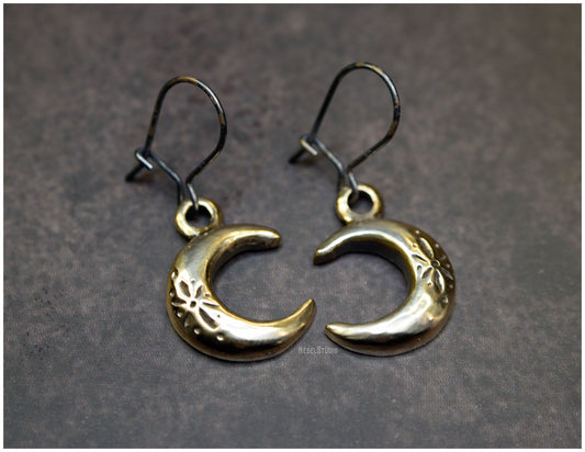 Moon silver or bronze earrings