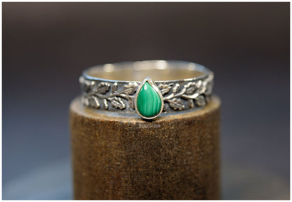 Liquidación Anillo Hojas de Roble plata Edición Especial Malaquita