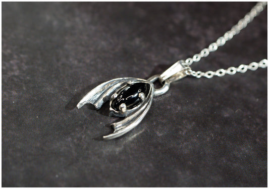 Pendant Bat! Silver with marquise onyx