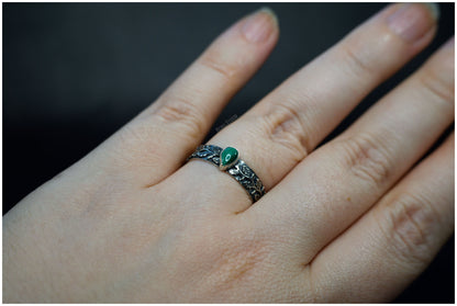 Liquidación Anillo Hojas de Roble plata Edición Especial Malaquita