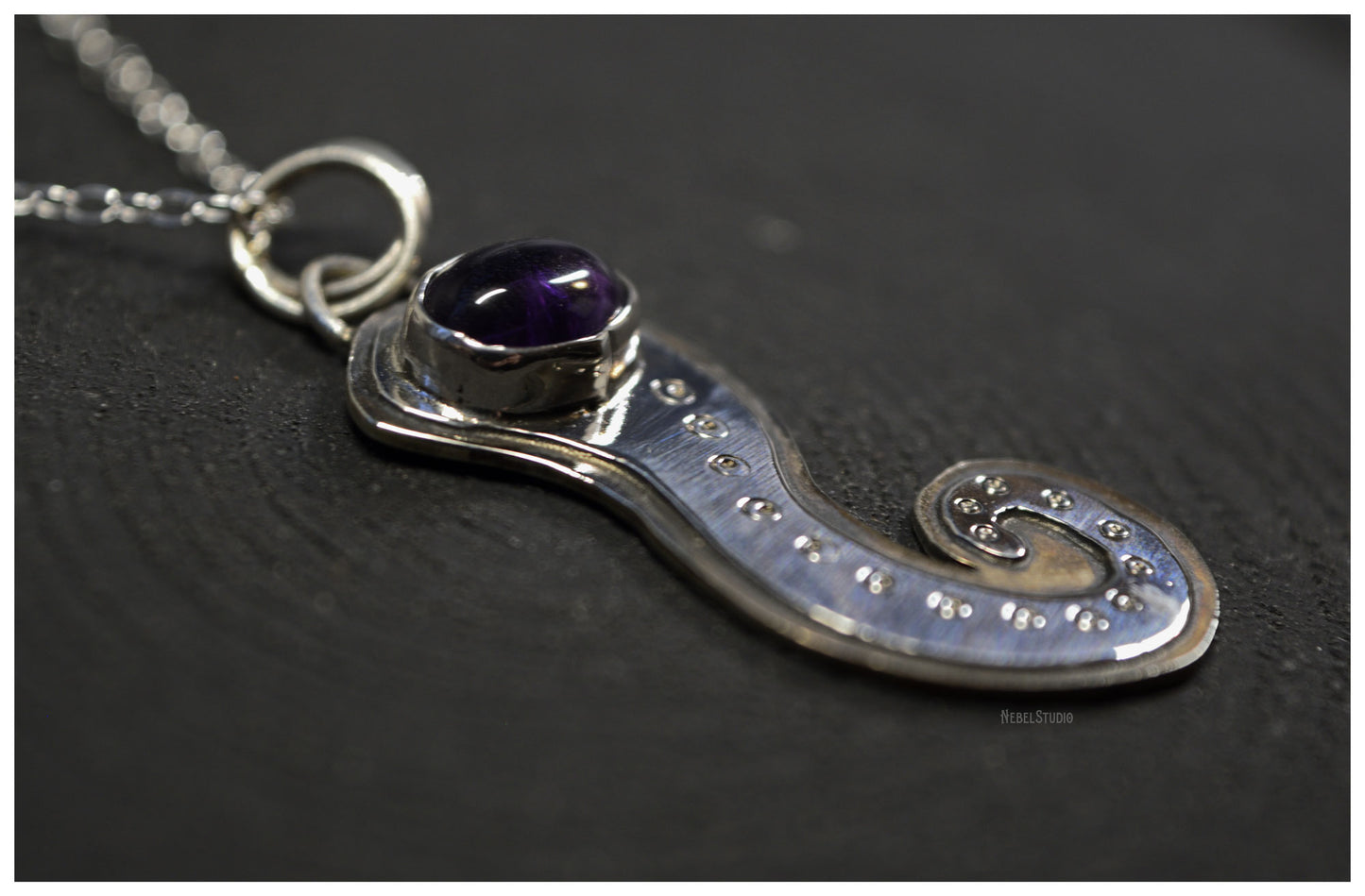 Silver and nickel silver Tentacle pendant with oval amethyst