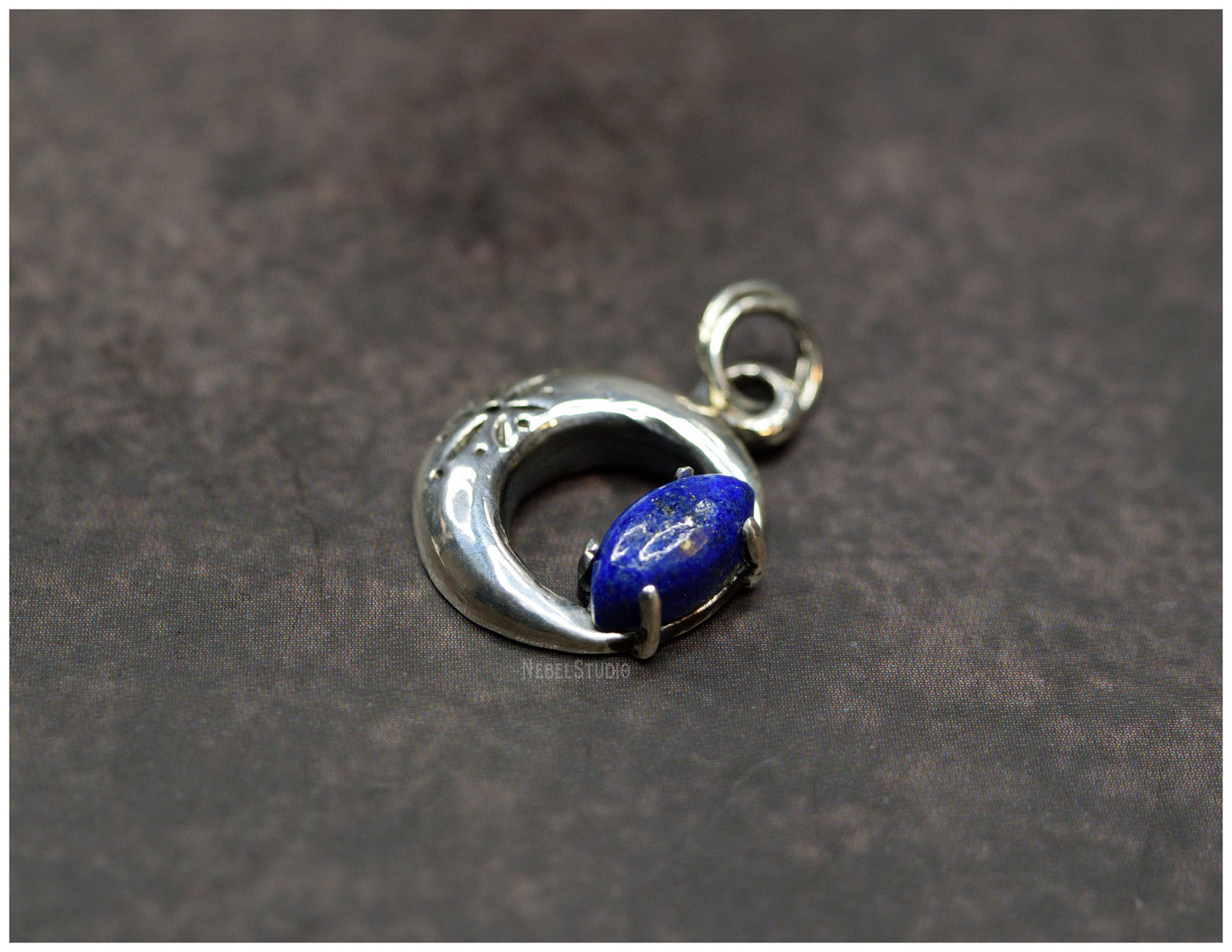 Silver Moon pendant with marquise cut lapis lazuli Limited Edition