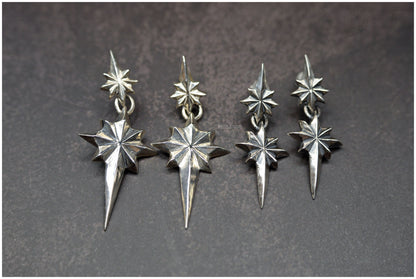 Pendientes estrellas dobles Ad Astra tamaños comparados plata