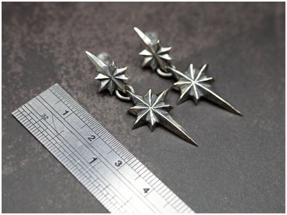 Pendientes estrellas dobles Ad Astra tamaño mediano plata medidas