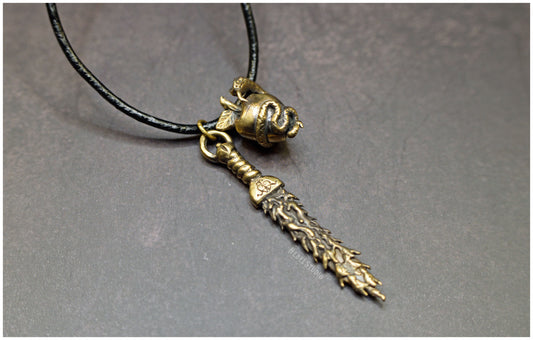 Colgantes Inefables espada manzana serpiente bronce pareja cordón de cuero