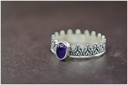 Liquidación Anillo corona Alienor plata amatista óvalo