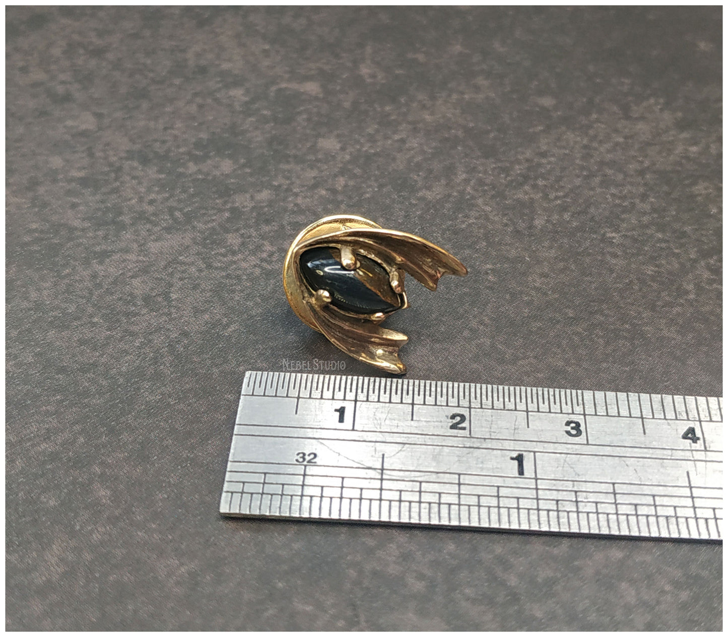 Bronze Moth Pin with Veined Onyx OOAK