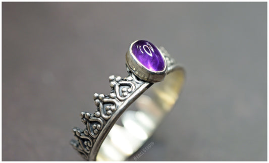 Liquidación Anillo corona Alienor plata amatista óvalo