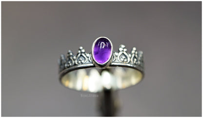 Liquidación Anillo corona Alienor plata amatista óvalo