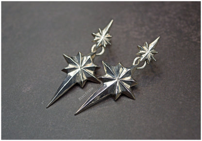 Pendientes estrellas dobles Ad Astra tamaño grande plata detalle