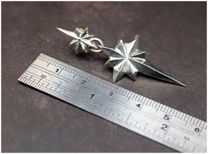 Pendientes estrellas dobles Ad Astra tamaño grande plata medida
