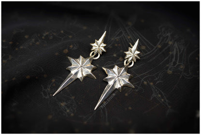 Pendientes estrellas dobles Ad Astra tamaño grande plata lado