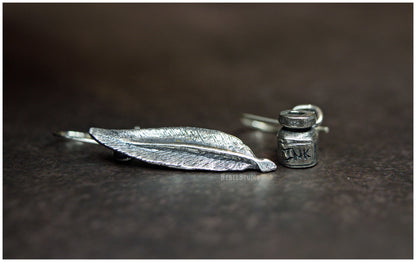 Pendientes "Pluma & Tinta" plata frente