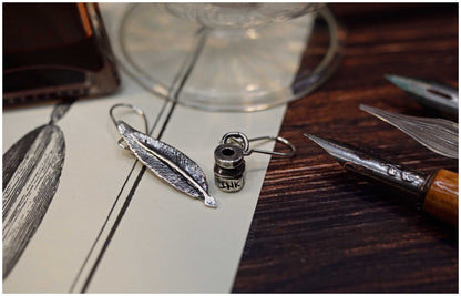 Pendientes "Pluma & Tinta" plata 2